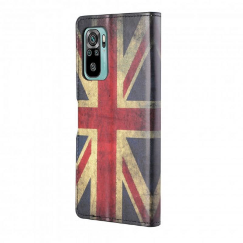 Læder Cover Xiaomi Redmi 10 Med Snor Englands Flag Med Snor