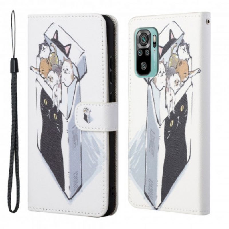 Læder Cover Xiaomi Redmi 10 Med Snor Thong Cat Levering