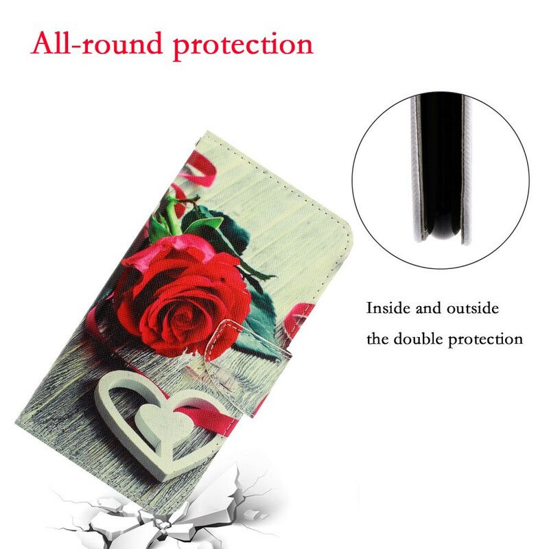 Flip Cover Xiaomi Redmi 8 Med Snor Romantisk Rose Med Rem