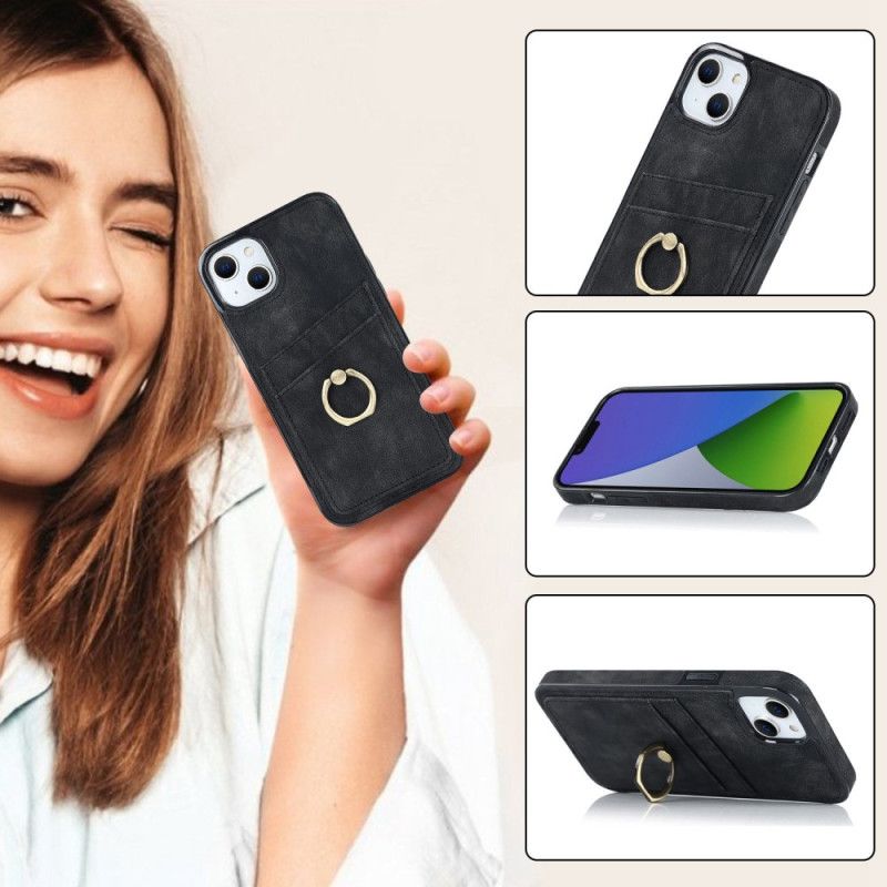 Cover iPhone 14 Vintage Ringholder Og Kortholder