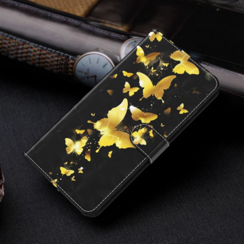 Læder Cover Samsung Galaxy A32 5G Gule Sommerfugle