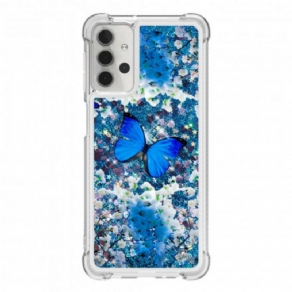 Mobilcover Samsung Galaxy A32 5G Blå Glitter Sommerfugle