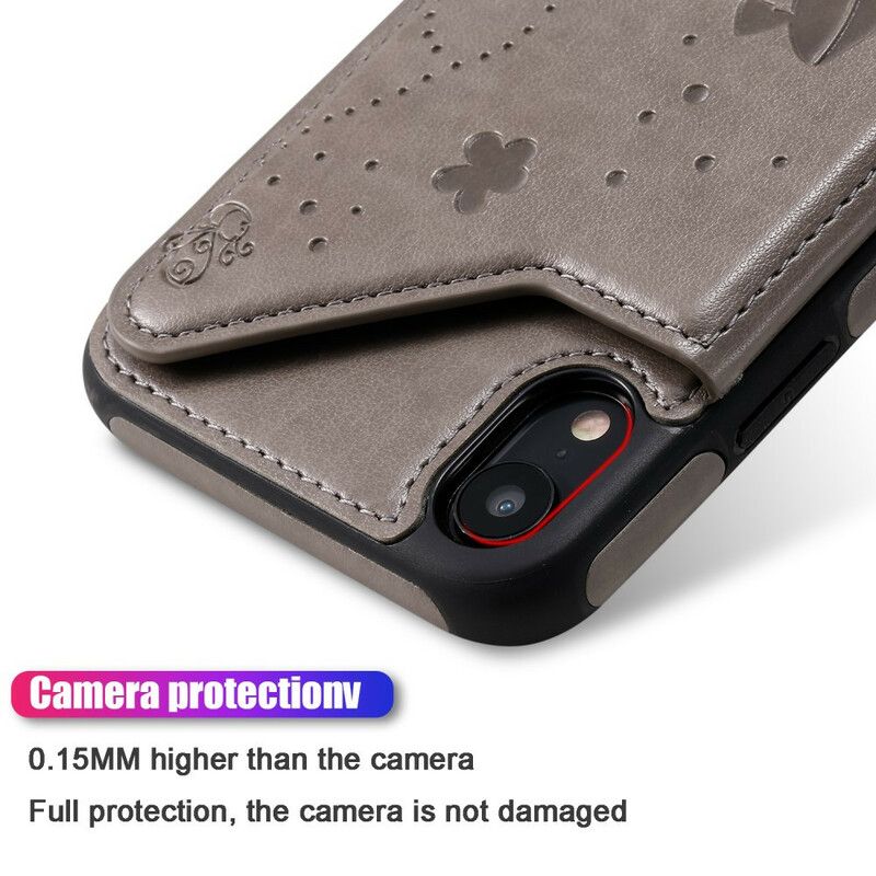 Cover iPhone XR Kortholder I Imiteret Læder Katteholder
