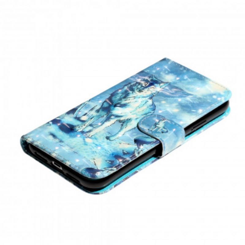 Læder Cover iPhone XR Med Snor Wolf Light Strap Spotlights
