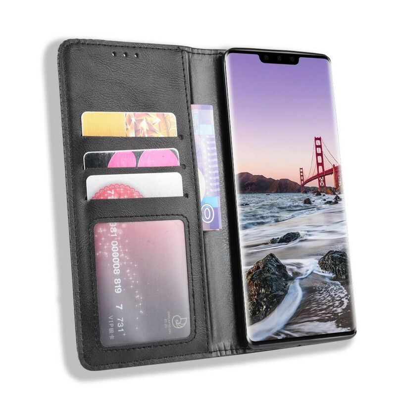 Cover Huawei Mate 30 Pro Flip Cover Vintage Stiliseret Lædereffekt