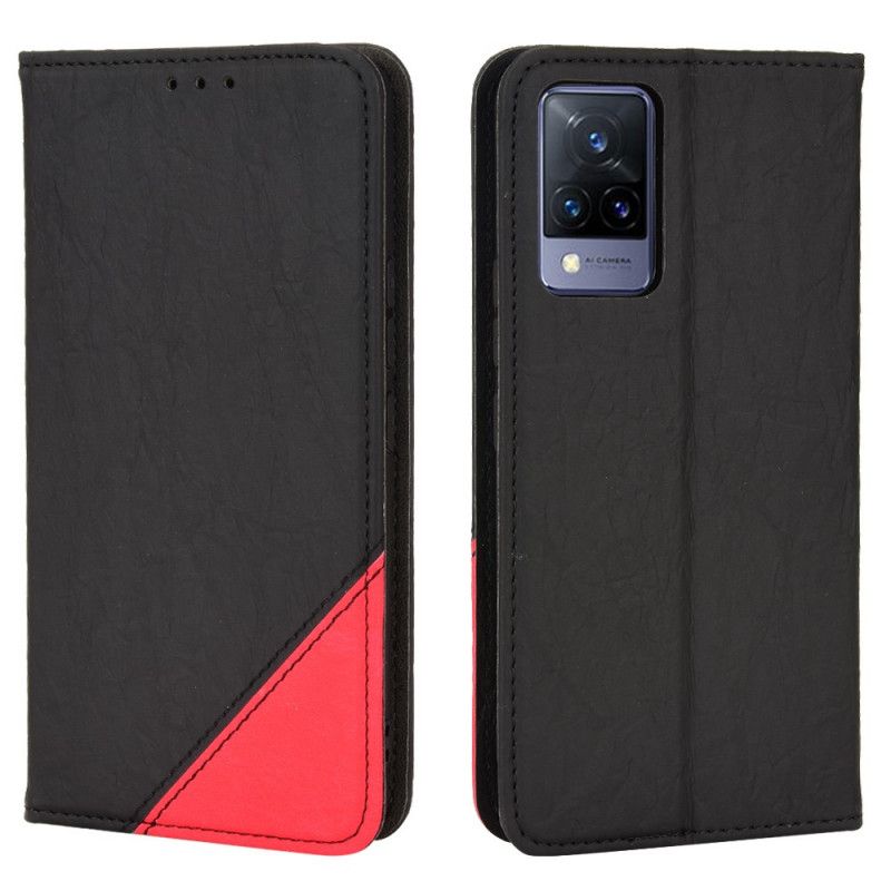 Cover Vivo V21 5G Flip Cover Skrå Tofarvet Imiteret Læder