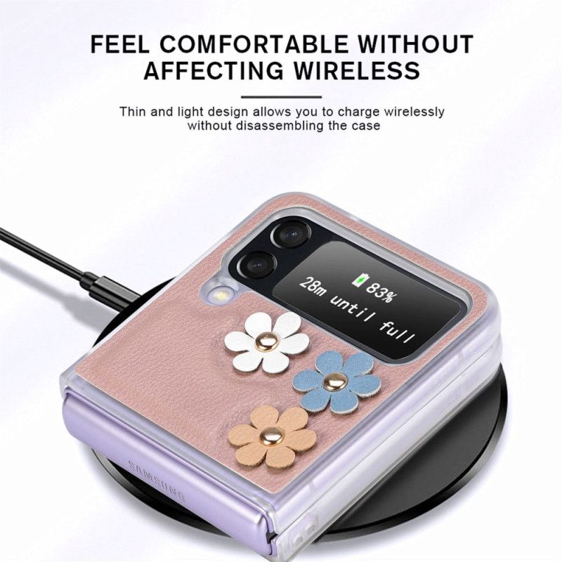Mobilcover Samsung Galaxy Z Flip 4 Flip Cover Imiteret Læderblomster