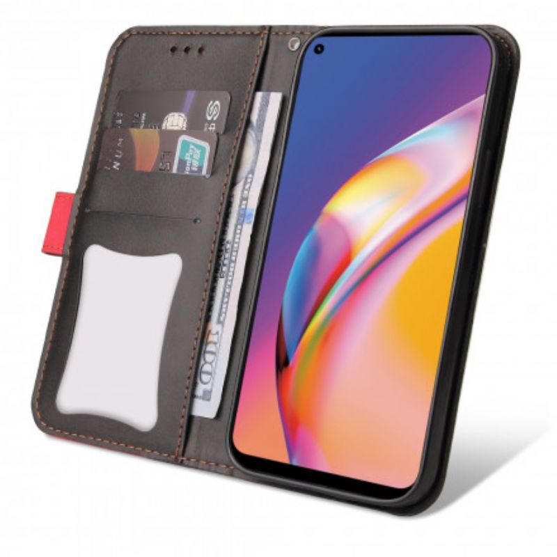 Læder Cover Oppo A94 5G Farverigt Tofarvet Imiteret Læder