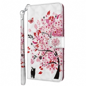 Læder Cover Oppo A94 5G Pink Træ Med Snor
