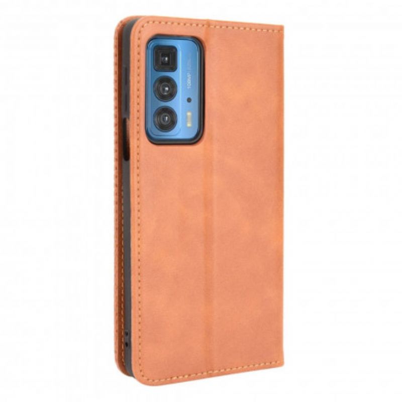 Cover Motorola Edge 20 Pro Flip Cover Vintage Stiliseret Lædereffekt