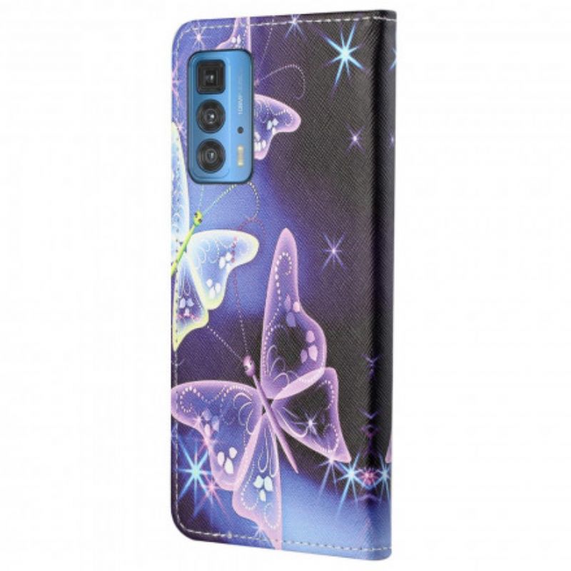 Læder Cover Motorola Edge 20 Pro Sommerfugle