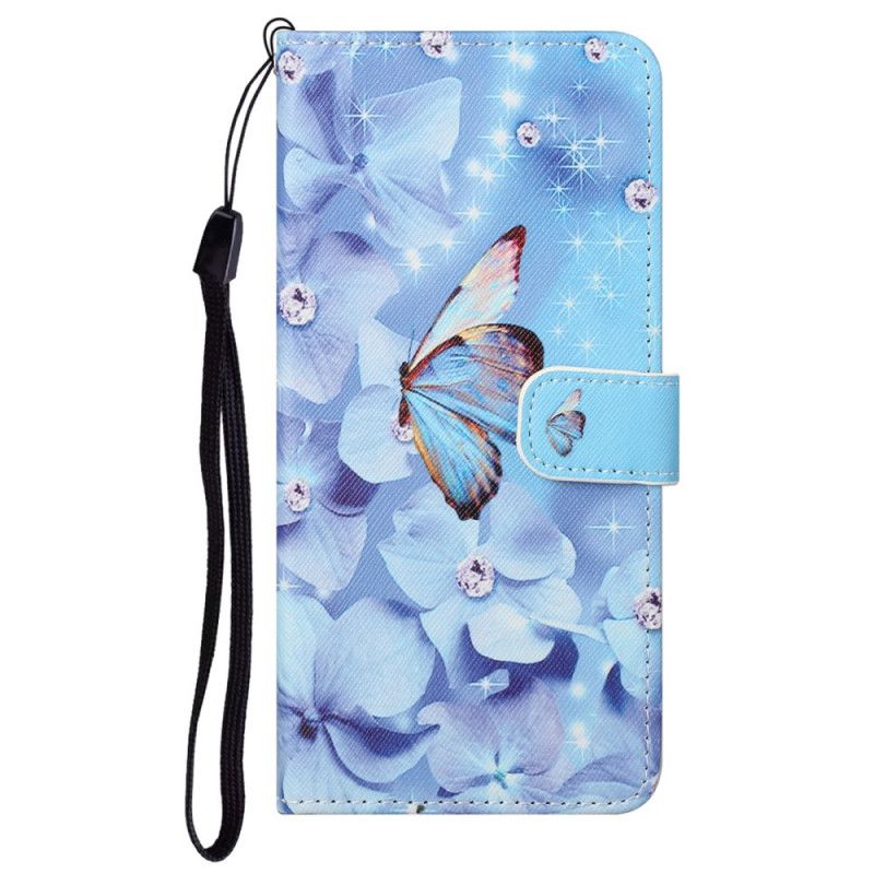 Flip Cover Moto G71 5G Med Snor Sommerfugle Med Diamantrem
