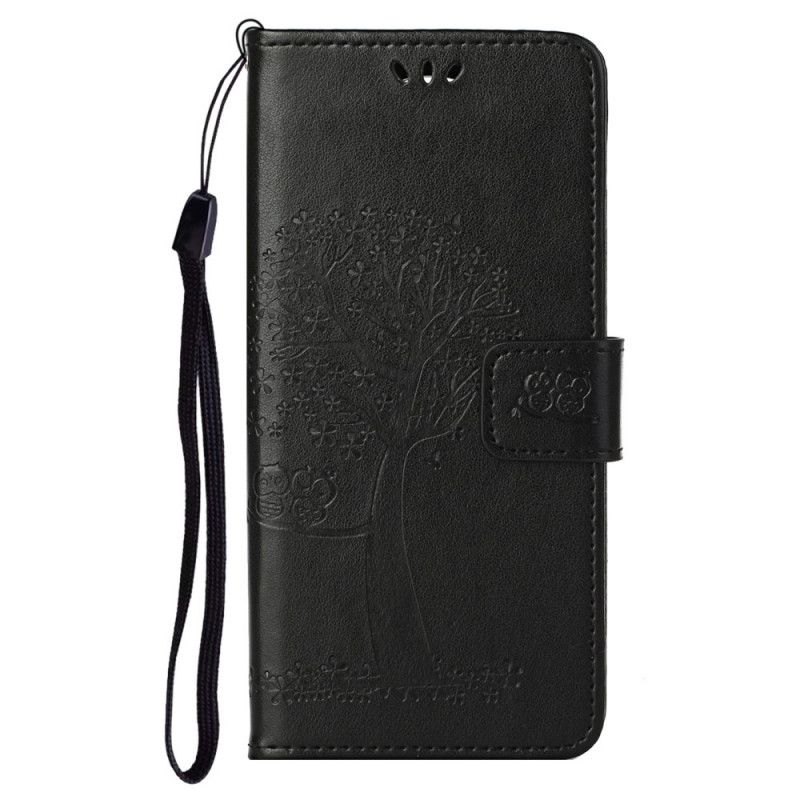 Flip Cover Moto G71 5G Med Snor Træ Og Strappy Ugler