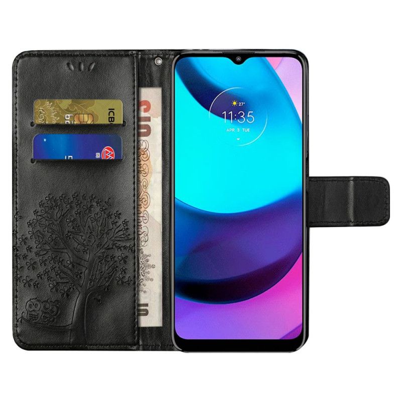 Flip Cover Moto G71 5G Med Snor Træ Og Strappy Ugler