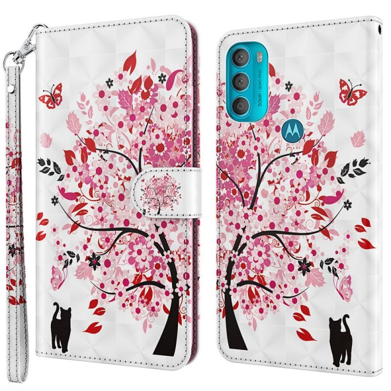 Flip Cover Moto G71 5G Pink Træ Og Sort Kat