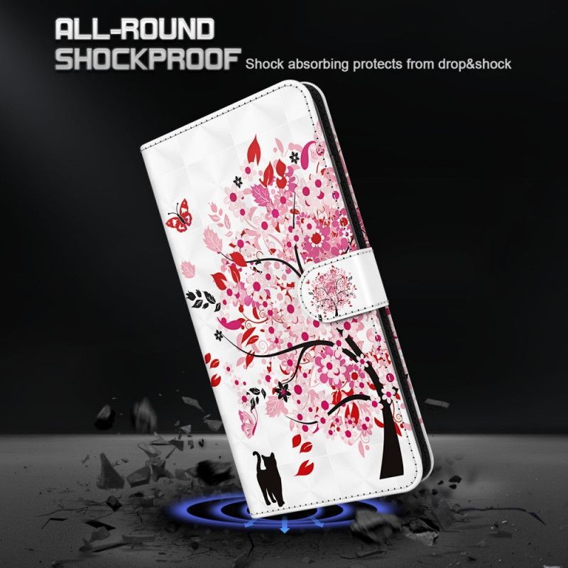 Flip Cover Moto G71 5G Pink Træ Og Sort Kat