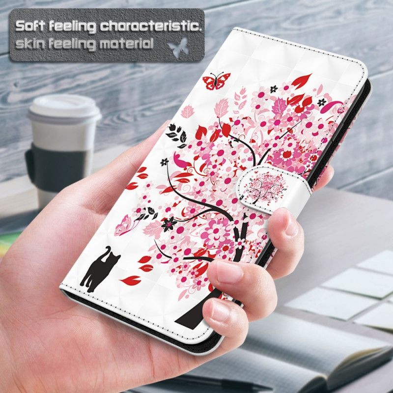 Flip Cover Moto G71 5G Pink Træ Og Sort Kat
