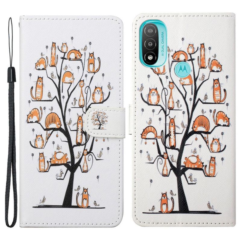 Læder Cover Moto G71 5G Med Snor Funky Katte Med Rem