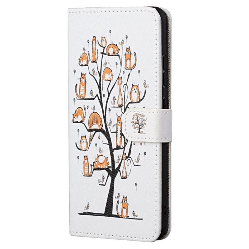Læder Cover Moto G71 5G Med Snor Funky Katte Med Rem