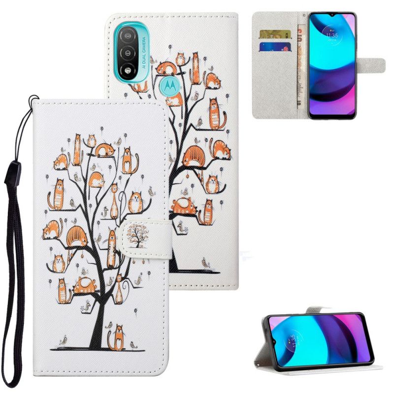 Læder Cover Moto G71 5G Med Snor Funky Katte Med Rem