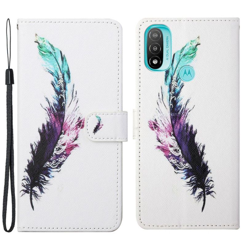 Læder Cover Moto G71 5G Med Snor Thong Fjer