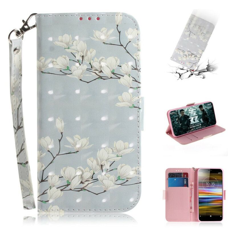 Flip Cover Sony Xperia L3 Med Snor Thong Blomstertræ