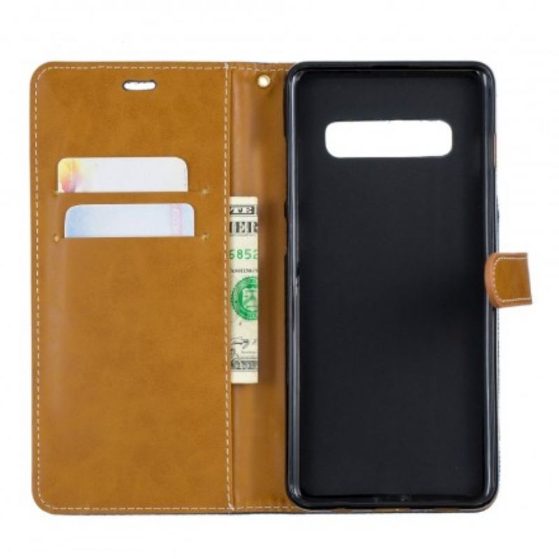 Flip Cover Samsung Galaxy S10 Plus Med Snor Strop I Stof Og Læderlook
