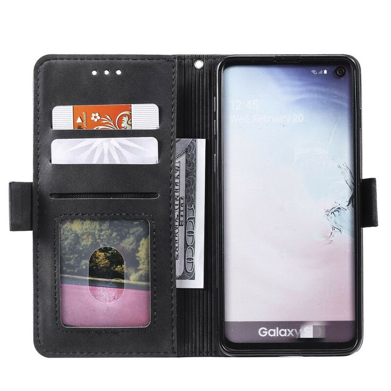 Flip Cover Samsung Galaxy S10 Plus Tofarvet Imiteret Læder Med Forstærkede Kanter