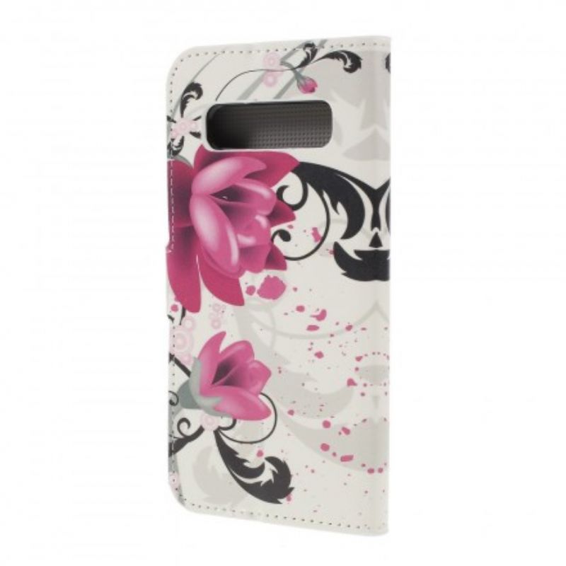 Læder Cover Samsung Galaxy S10 Plus Sommerfugle Og Blomster