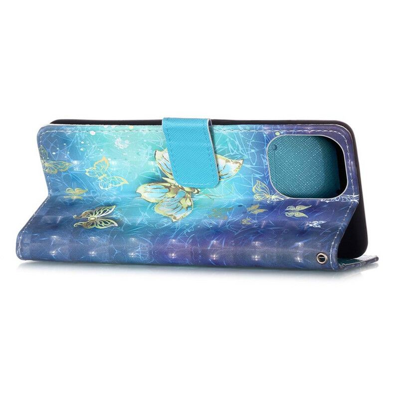 Flip Cover iPhone 13 Mini Gylden Sommerfuglesnor