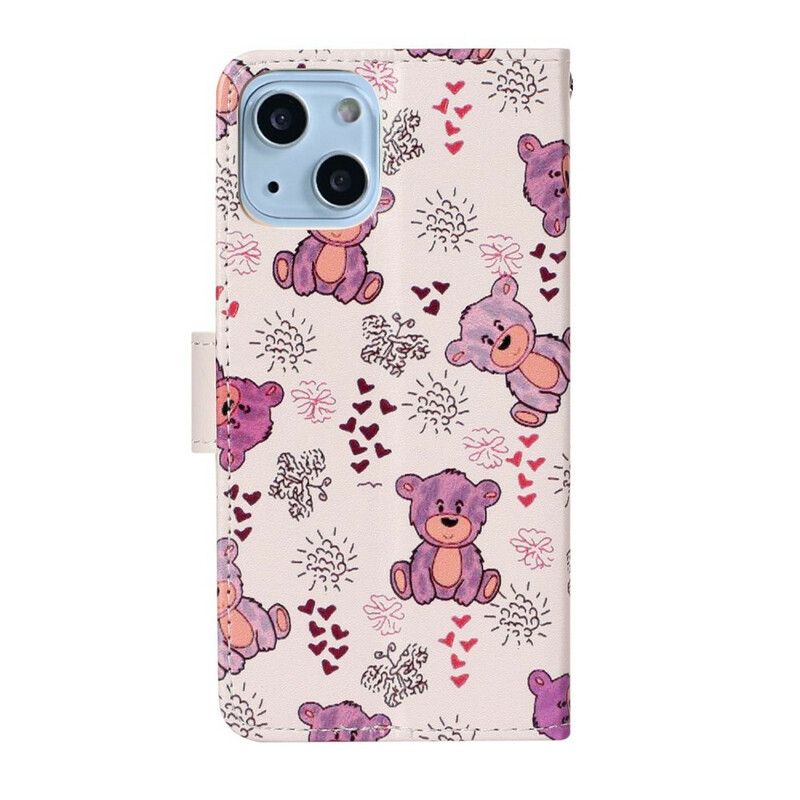 Læder Cover iPhone 13 Mini Alle Bjørne