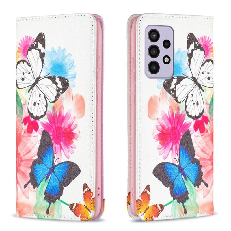 Cover Samsung Galaxy A33 5G Flip Cover Farverige Sommerfugle
