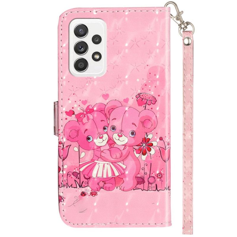 Læder Cover Samsung Galaxy A33 5G Med Snor Thong Bears