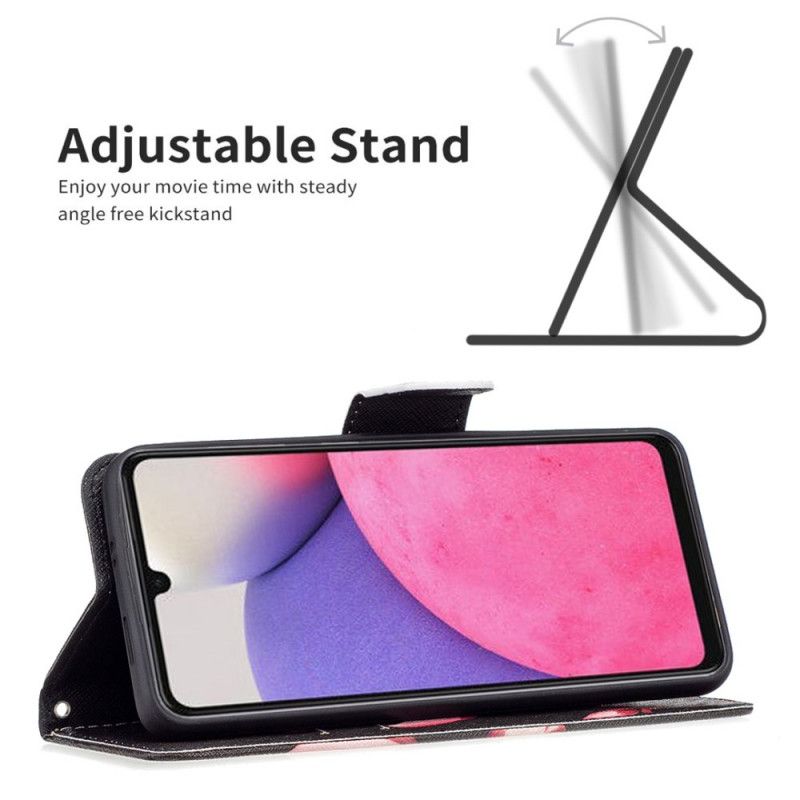 Læder Cover Samsung Galaxy A33 5G Pink Blomst