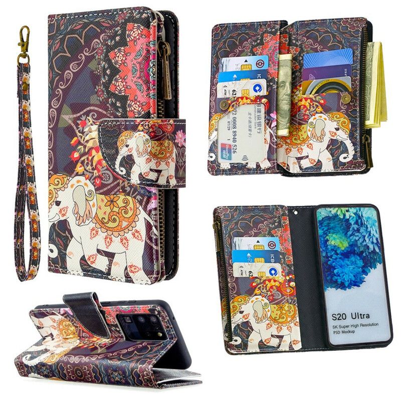 Læder Cover Samsung Galaxy S20 Ultra Elefant Lynlåslomme