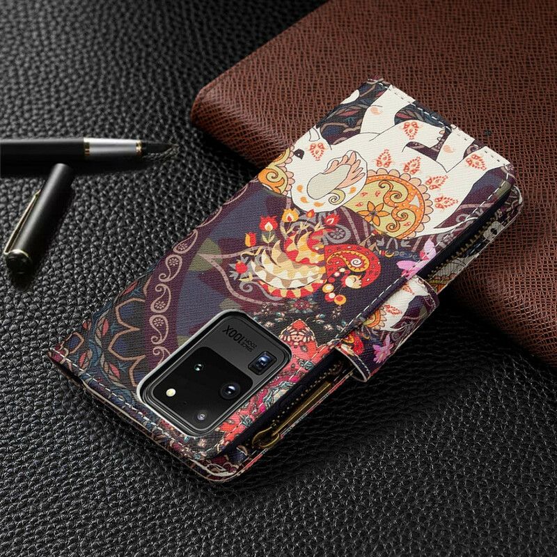 Læder Cover Samsung Galaxy S20 Ultra Elefant Lynlåslomme