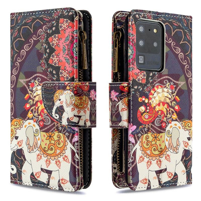 Læder Cover Samsung Galaxy S20 Ultra Elefant Lynlåslomme