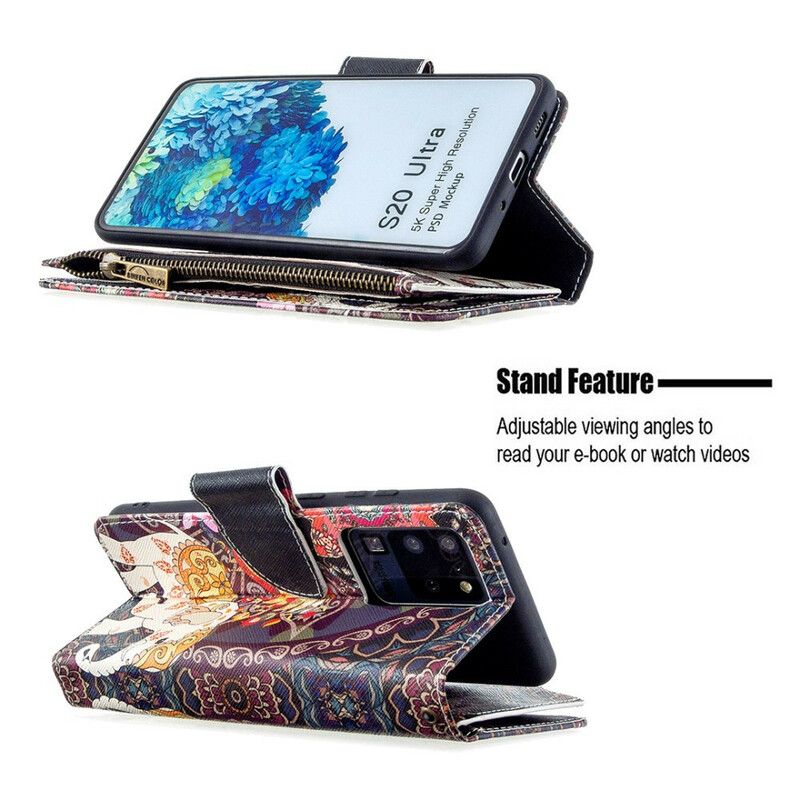 Læder Cover Samsung Galaxy S20 Ultra Elefant Lynlåslomme