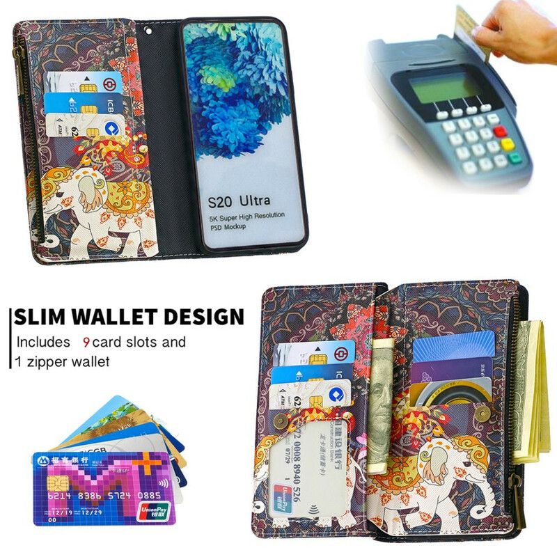 Læder Cover Samsung Galaxy S20 Ultra Elefant Lynlåslomme