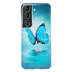 Cover Samsung Galaxy S22 5G Fluorescerende Blå Sommerfugle