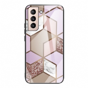 Cover Samsung Galaxy S22 5G Geometri Marmor Hærdet Glas