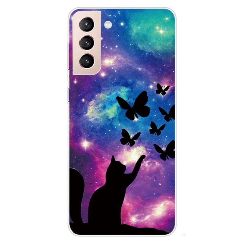 Cover Samsung Galaxy S22 5G Kat Og Sommerfugle I Rummet