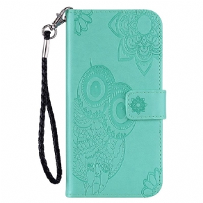 Flip Cover Samsung Galaxy S22 5G Ugle Mandala Og Snor
