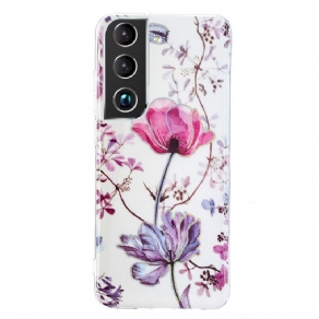 Mobilcover Samsung Galaxy S22 5G Marmorerede Blomster