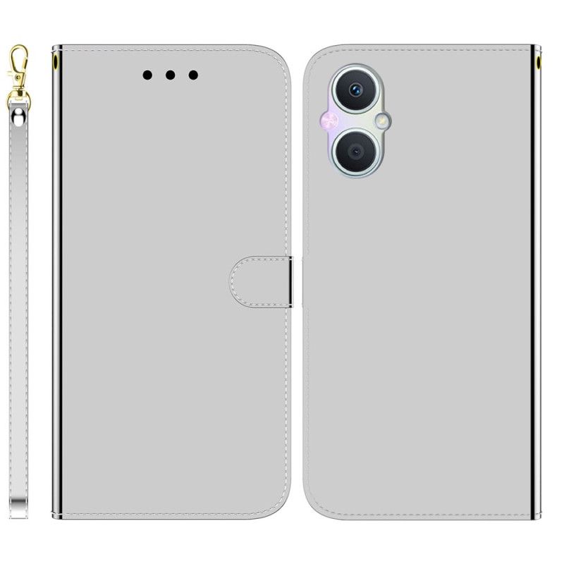 Flip Cover Oppo Reno 8 Lite Spejl Imiteret Læder Med Rem