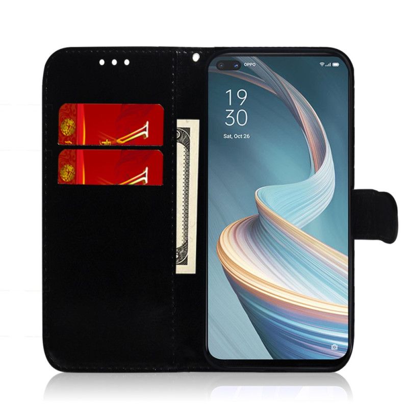 Flip Cover Oppo Reno 8 Lite Spejl Imiteret Læder Med Rem