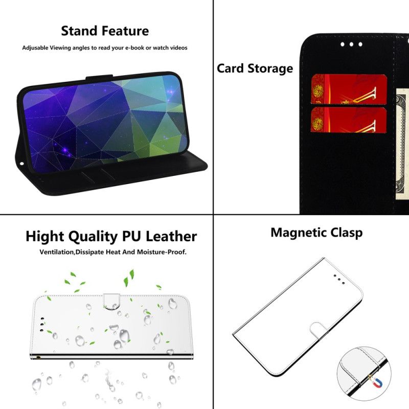 Flip Cover Oppo Reno 8 Lite Spejl Imiteret Læder Med Rem