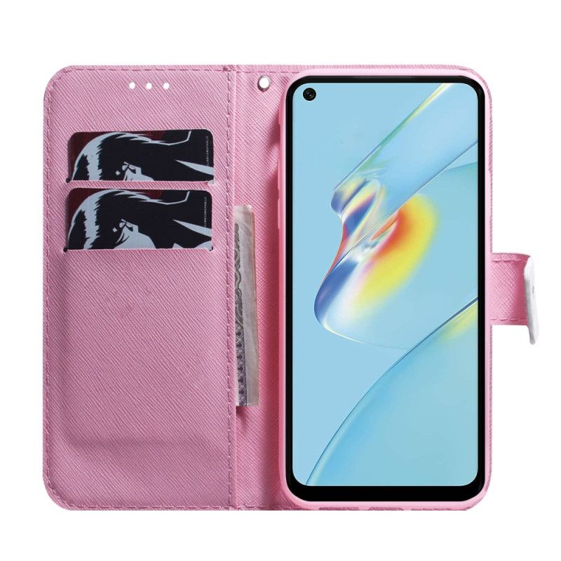 Læder Cover Oppo Reno 8 Lite Pink Blomst