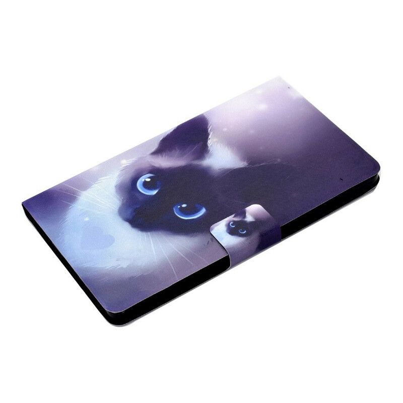 Læder Cover Samsung Galaxy Tab A7 Lite Blå Øjne Kat