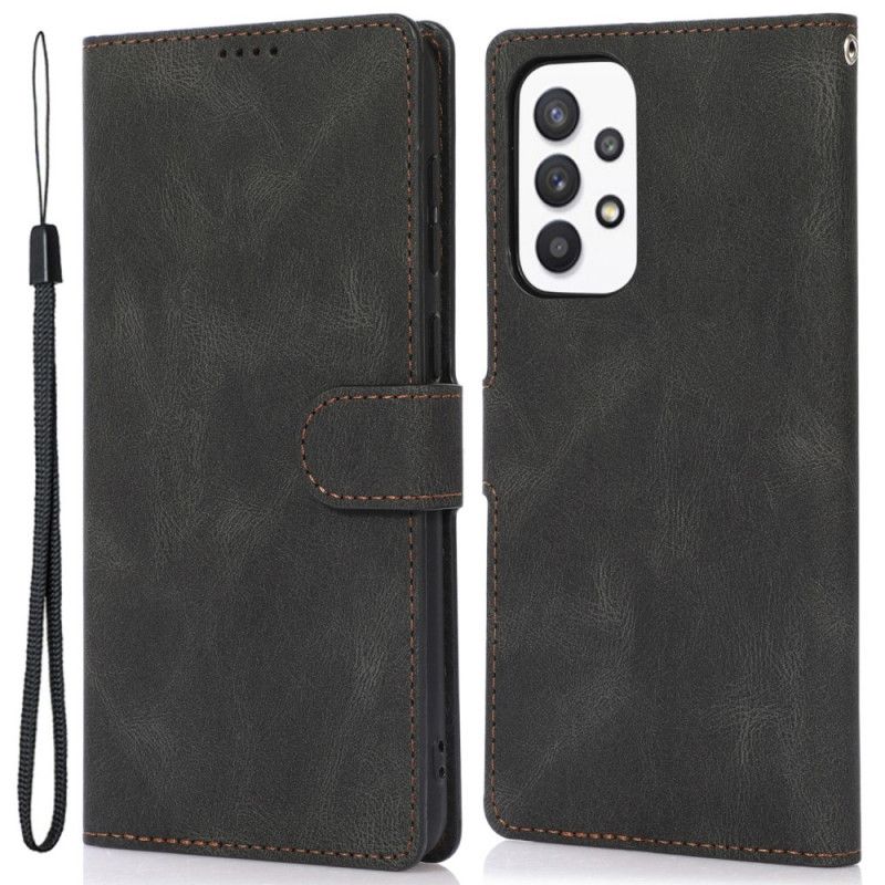 Læder Cover Samsung Galaxy A53 5G Med Snor Vintage Læderrem
